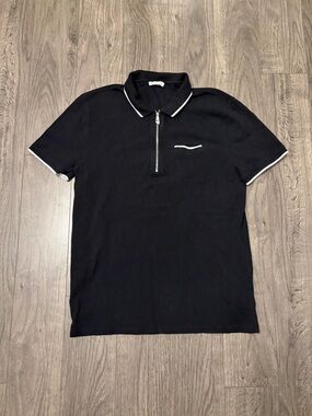 Versace Black Polo Shirt with White Piping